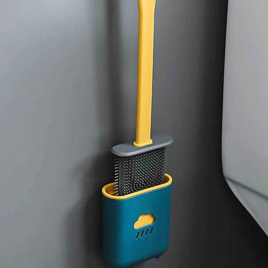 1410l Silicone Toilet Brush Flexible Soft Bristle Brush With Quick Dry Holder Cleaning Brush For Toilet Accessories ( Without Sticker Box )