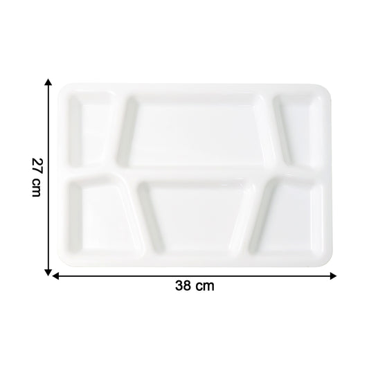 Plastic Multi-compartment Rectangular Meal Serving Tray Plate (1 Pc White)