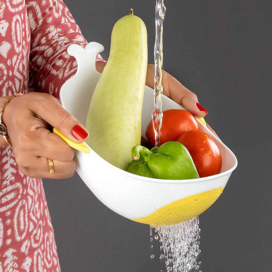 Plastic Rice Pulses Fruits Vegetable Noodles Pasta Washing Bowl And Strainer (2 Pc)