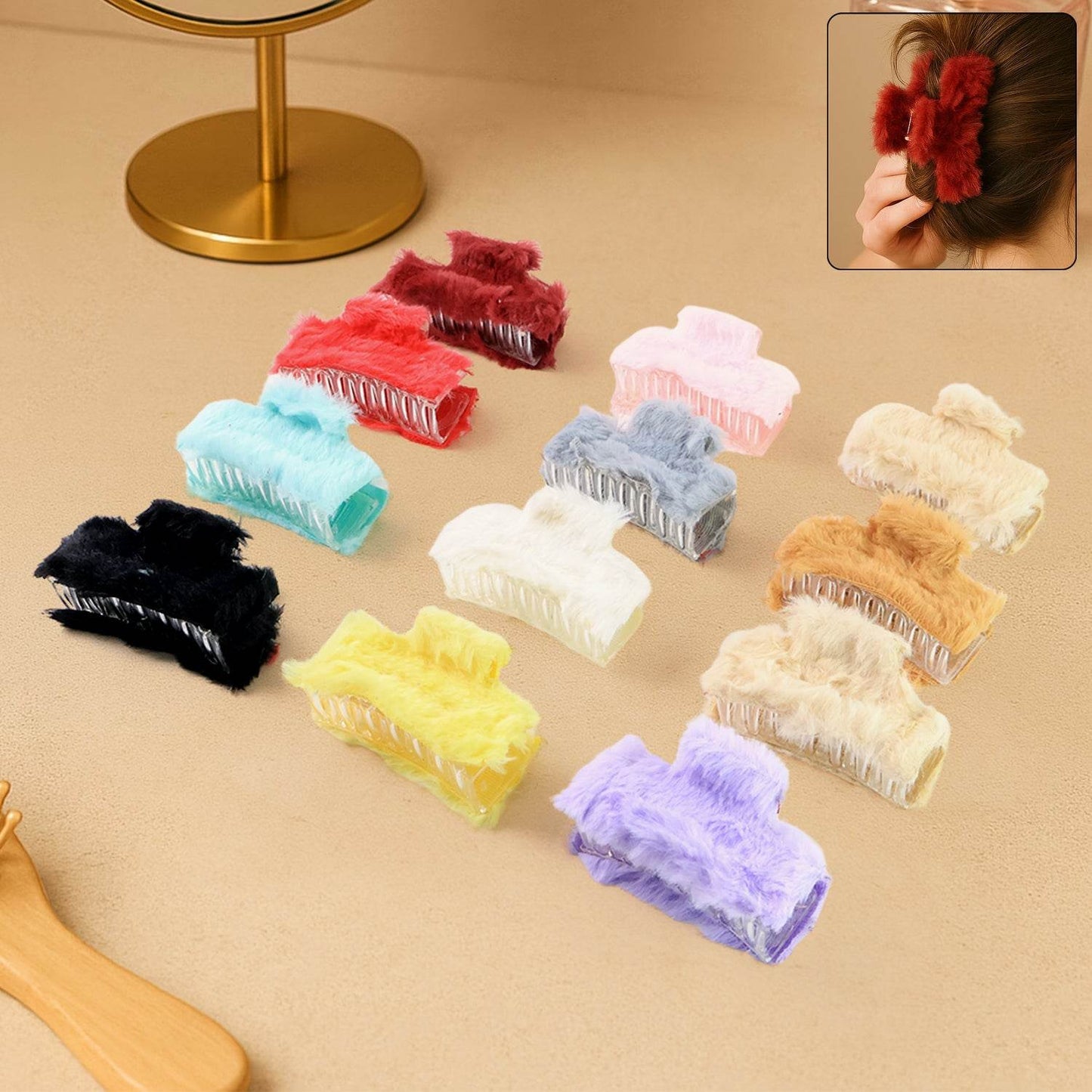 Soft Velvet Furry Hair Clutcher Clips Set (12 Pc) - Best Deals at BeSh Deals®