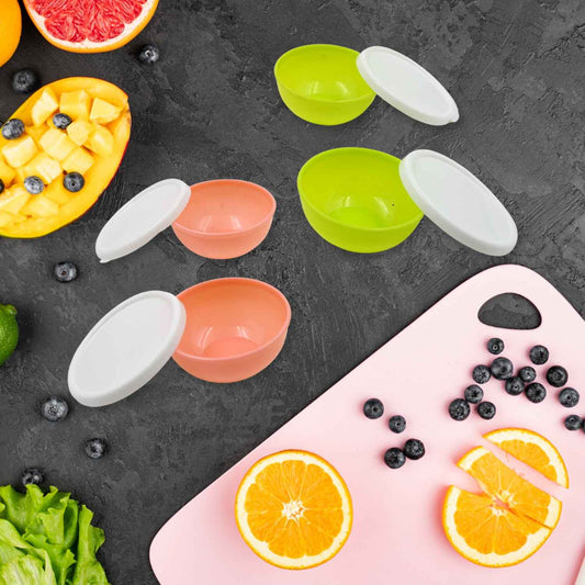 5558 Multipurpose Small Round Plastic Bowl Katori With Lid Microwave Safe Reusable Lightweight Bowl Dishwasher Safe Chutney Bowl (4 Pcs Set)