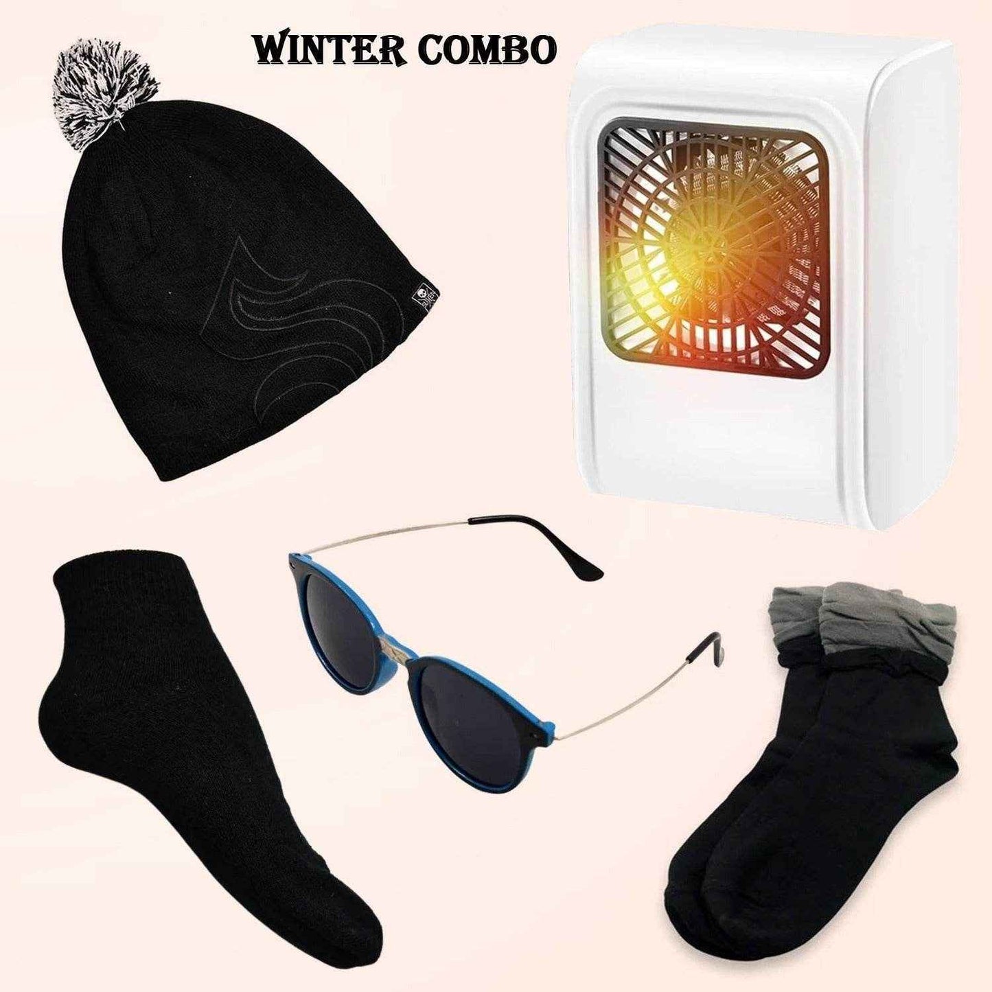 Winter Warm Set- Bennie Hat Room Heater Sunglasses And Socks (5 Pcs Combo) - Best Deals at BeSh Deals®