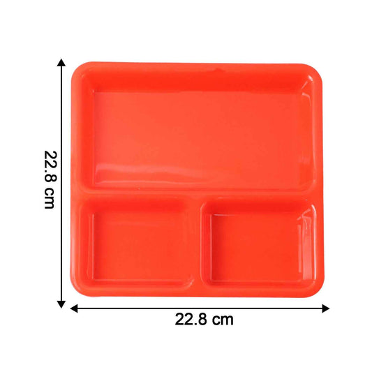 Plastic 3-compartment Rectangular Meal Serving Tray Plates (1 Pc)