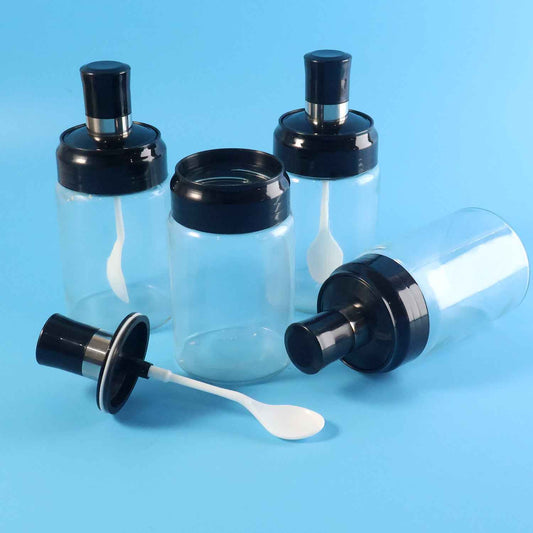 Transparent Spice Jar Set With Spoon Airtight Lid (4 Pc)