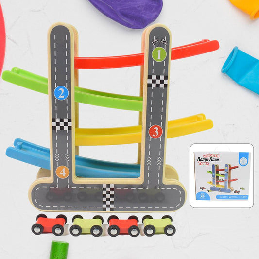 Car Racer Track Play Set Wooden Click Clack Toys With 4 Mini Racers (1 Set) - Best Deals at BeSh Deals®