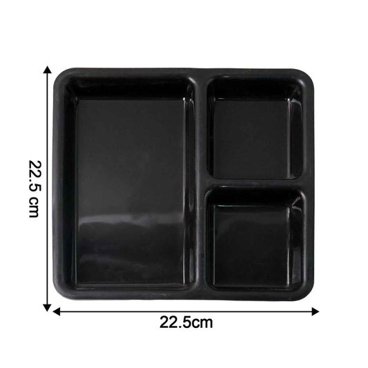 Plastic Multi-compartment Meal Serving Tray 3-section Rectangular Dining Plate (1 Pc Black)