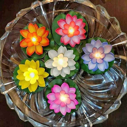 6556 Water Floating Smokeless Candles Lotus Flowers Sensor Led Tealight For Outdoor And Indoor Decoration - Pack Of 6 Candle Candle (Pack Of 6)