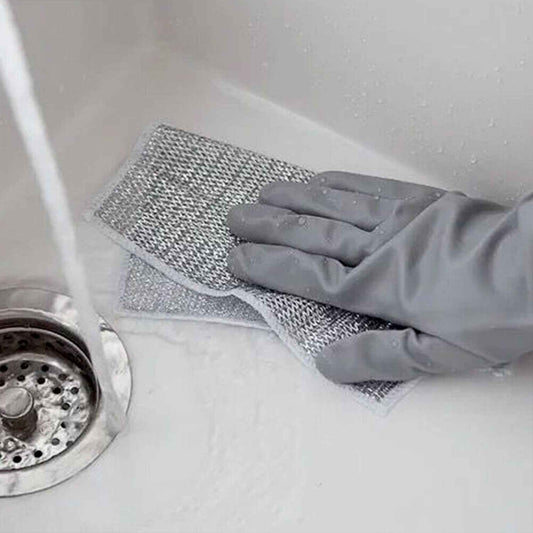 5564 Double-sided Multipurpose Microfiber Cloths Stainless Steel Scrubber Non-scratch Wire Dishcloth Durable Kitchen Scrub Cloth (1 Pc 20x20 Cm)