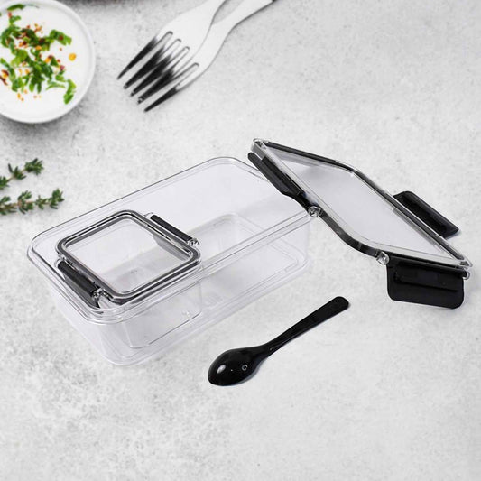 Plastic Kitchen Storage Container Big 800 Ml Small 250 Ml With Air Seal Lock Lid Spoon