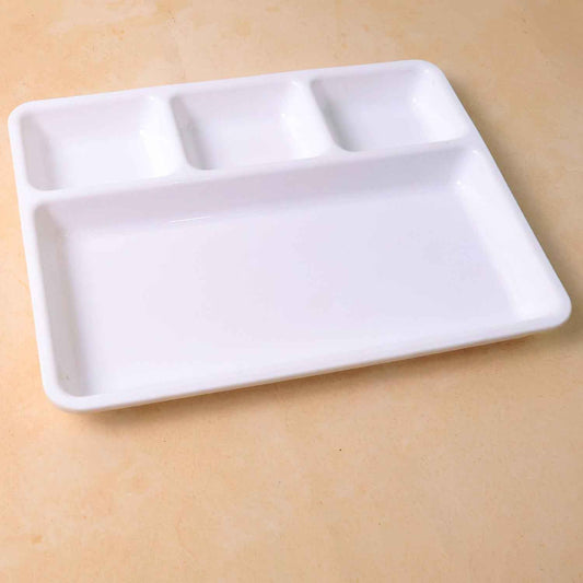 Plastic 4-compartment Rectangular Meal Serving Tray Plate (1 Pc White)
