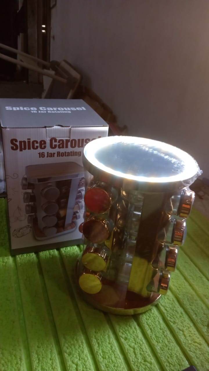 10009 Led Spice Rack Organizer Rotating Spice Rack With Free 16 Seasoning Jars Revolving Tower Organizer Stainless Steel For Kitchen Storage (Golden 16 Pc Moq - 6 Pc) - Best Deals at BeSh Deals®