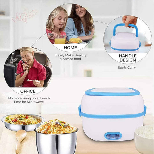 Electric Lunch Box 3 In 1 Food Heater Cooker Steamer With Stainless Steel Bowls (1 Set)