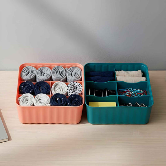Square Organizer Box With 6 Compartments (Set Of 2)