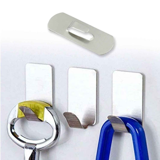 9418 Multipurpose Stainless Steel Wall Hanging Hook 12 Pc Self Adhesive Stainless Steel Heavy Duty Wall Hooks For Hanging Clothes Calender Bathroom Tiles Kitchen Key Hange (18 Pc Set)