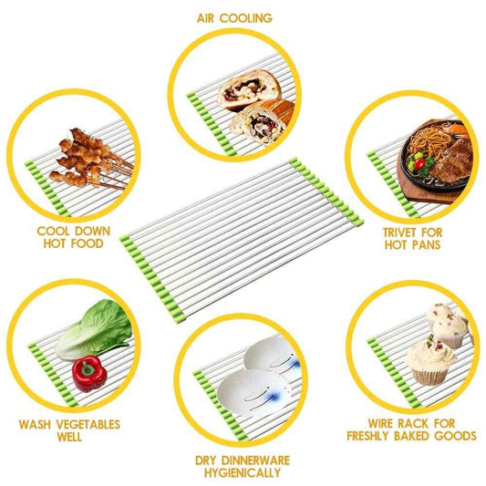2064 Foldable Drain Rack Kitchen Sink Roll Up Dish Drying Rack Portable Dish Rack