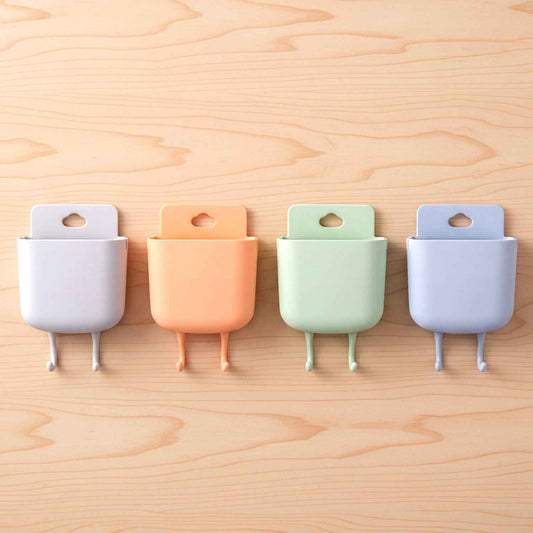 Multi-purpose Plastic Wall Mounted Mobile Charging Holder Set (4 Pc)