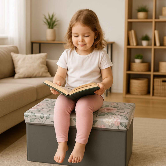Premium Foldable Storage Box With Floral Lid (1 Pc)