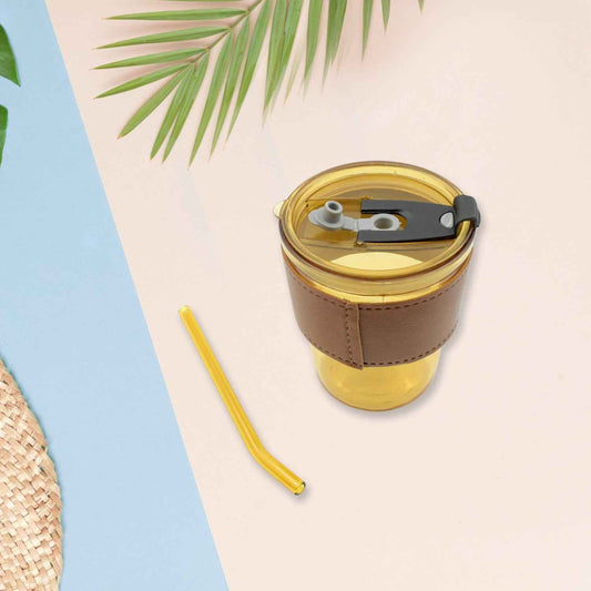 5887 Home Glass Coffee Mugtea Cup With Glass Straw And Leakproof Lid Travel Friendly Cups With Heatproof Sleeves