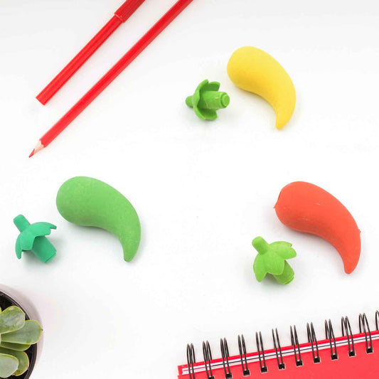4626 3d Fancy Stylish Colorful Chili Shape Erasers Mini Eraser Creative Cute Novelty Eraser For Children Eraser Set For Return Gift Birthday Party School Prize (3 Pc Set)
