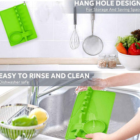 4-slots Silicone Multifunctional Spoon Holders Fork Spatula Rack (1 Pc)