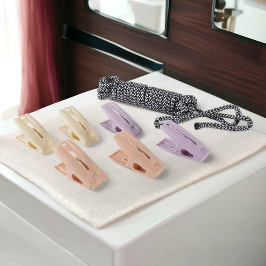 Cloth Drying Rope With Clips Convenient And Durable Hanging Solution (7 Pc Set)