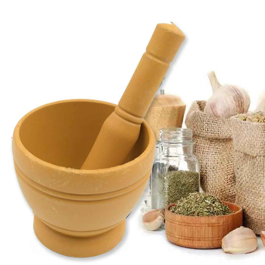 7193 Mortar And Pestle Set For Spices Okhli Masher Khalbatta Kharal Mixer Natural Traditional Grinder And Musal Well Design For Kitchen Home Herb