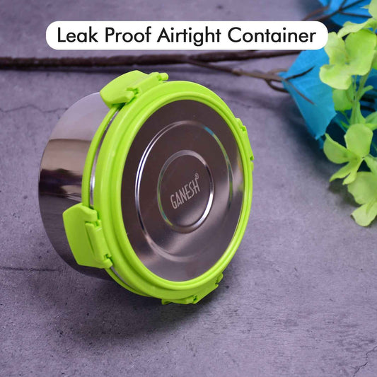 8139 Ganesh Solo Round 400 Stainless Steel Leak Proof Airtight Lunch Pack For Office School Use