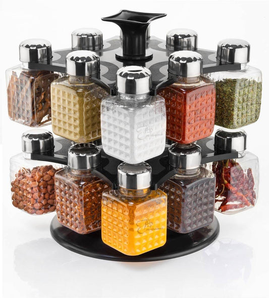5503 All New Square 16 Bottle Design 360 Degree Revolving Spice Rack Container Condiment Pieces Set Square Small Container - Best Deals at BeSh Deals®