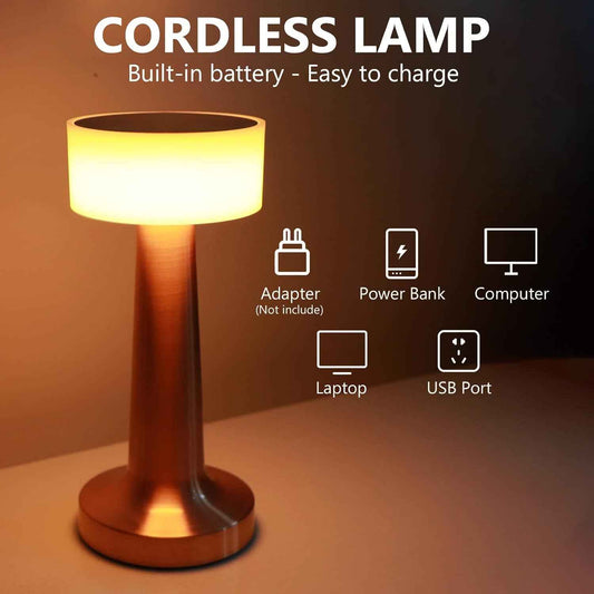 Led Lamp With Touch Control Decorative Desk Lamp Portable Metal Led Table Lamp Usb Rechargeable 3 Color 3 Levels Brightness Dimmable Eye Protection Modern Lamp For Home Decor Party Kids Room Bedroom (1 Pc)