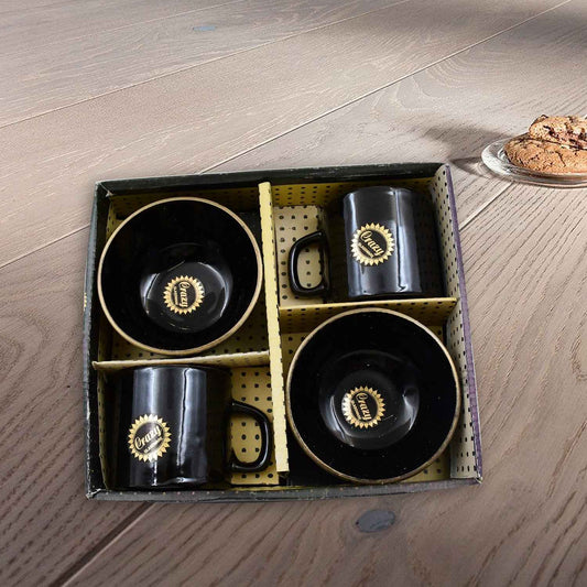 Hide Seek Ceramic Tea Cups With Round Serving Bowl (4 Pcs Set)