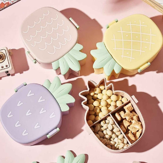 5729 Kids Lunch Box Cute Pineapple Shaped Bento Box With Fork Spoon Snack Candy Container Microwave Portable Office Lunch Box (1 Pc With Spoon Fork Color Box)