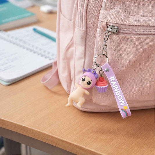 Cute Doll Cupcake Keychain With Rainbow Strap (1 Pc)