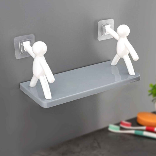 9271b Self Adhesive Cute Floating Shelves Wall Shelf Wall Mounted Organizer - Human Figurine Brown Box