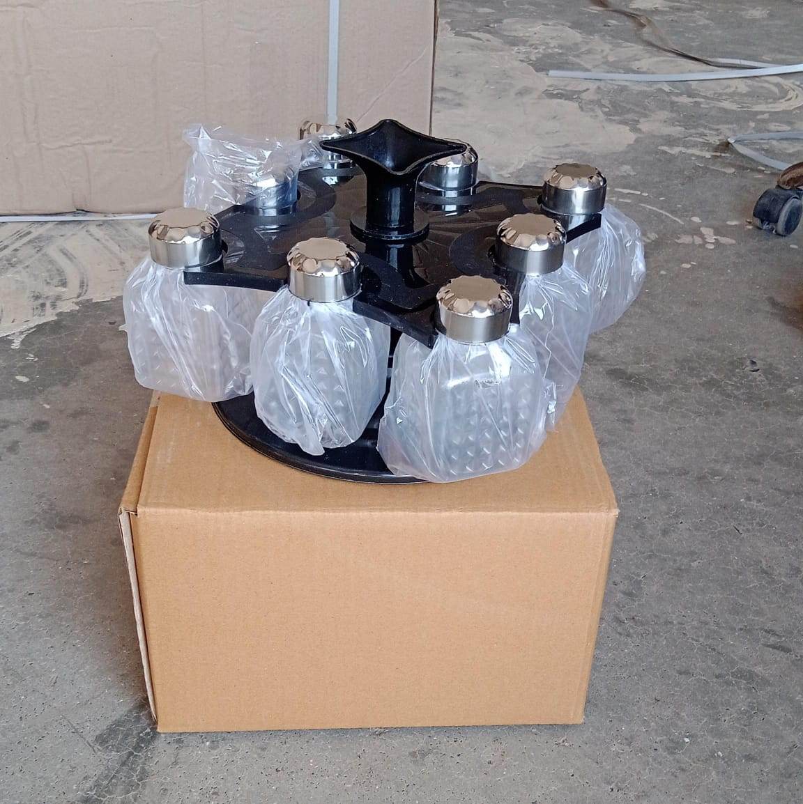 5502 All New Square 8 Bottle Design 360 Degree Revolving Spice Rack Container Condiment Pieces Set Square Small Container - Best Deals at BeSh Deals®