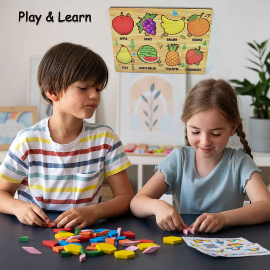 Wooden Fruits Puzzle Learning Educational Board (1 Set 2820 Cm)