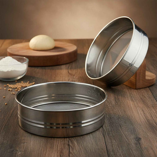 Stainless Steel Fine Mesh Atta Chalni Sieve Set (2 Pc Set)