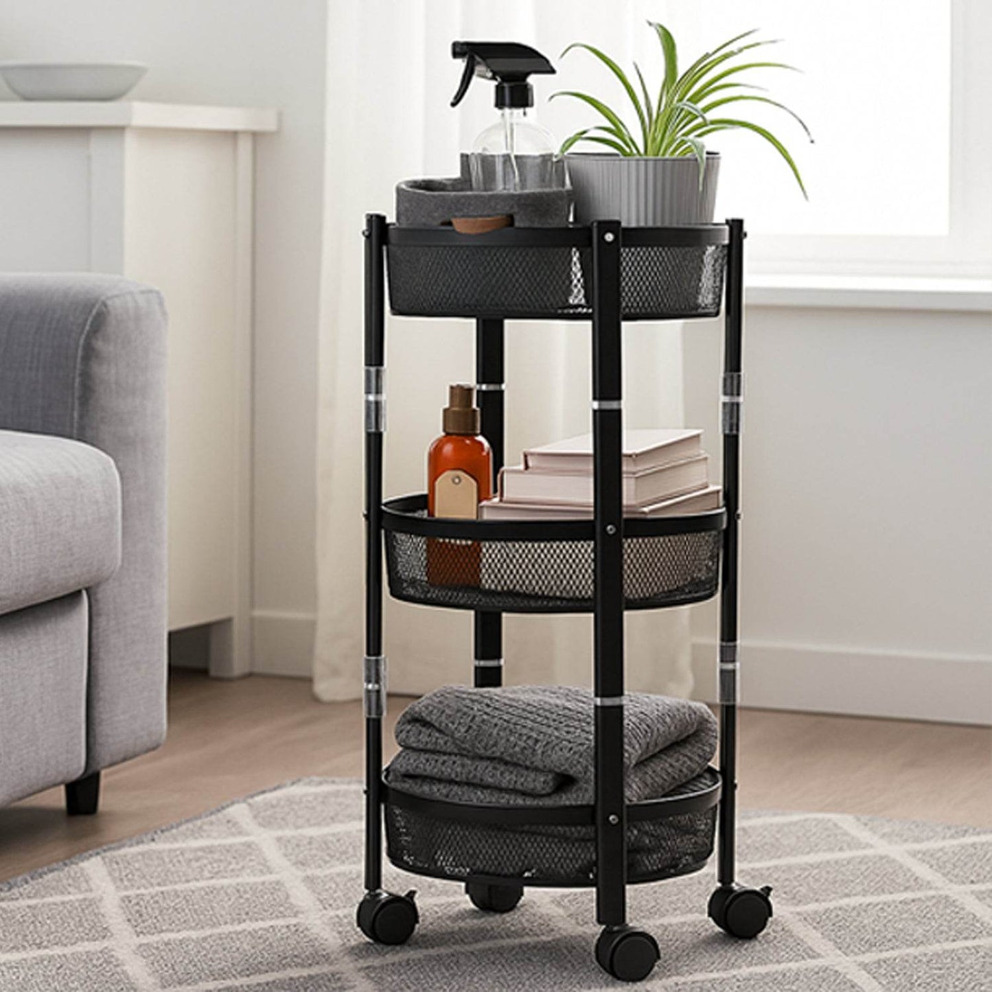 3-layer Round Metal Mesh Utility Storage Trolley With Wheels - Best Deals at BeSh Deals®