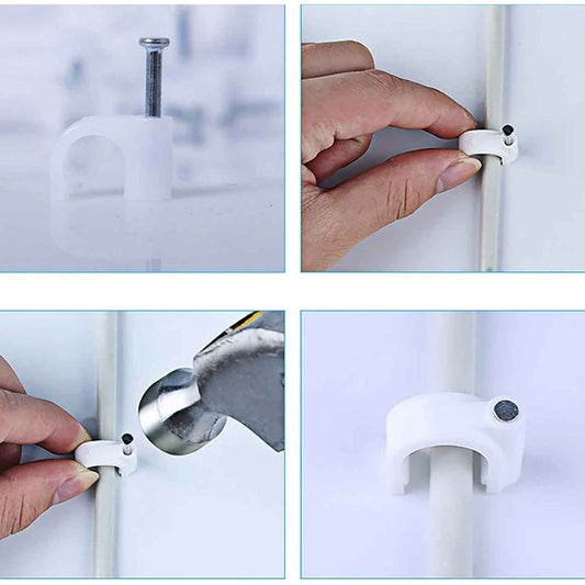 Wire Wall Clips Plastic Cable Clips Round Wire Pins With Steel Nail (20 Pcs Set)