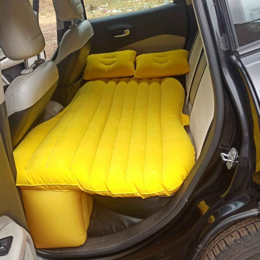 8043 Car Inflatable Bed With 2 Pillows Air Pump (Portable) For Travel Camping Vacation Polyester Inflatable Travel Car Bed Air Sofa With Two Inflatable Pillow And Air Pump For Car Back Seat Air Pump Random Colour