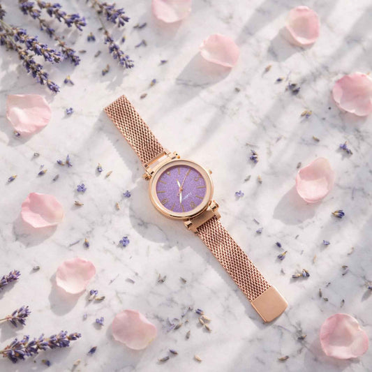 Elegant Rose Gold Mesh Strap Analog Wrist Watch For Women (1 Pc)