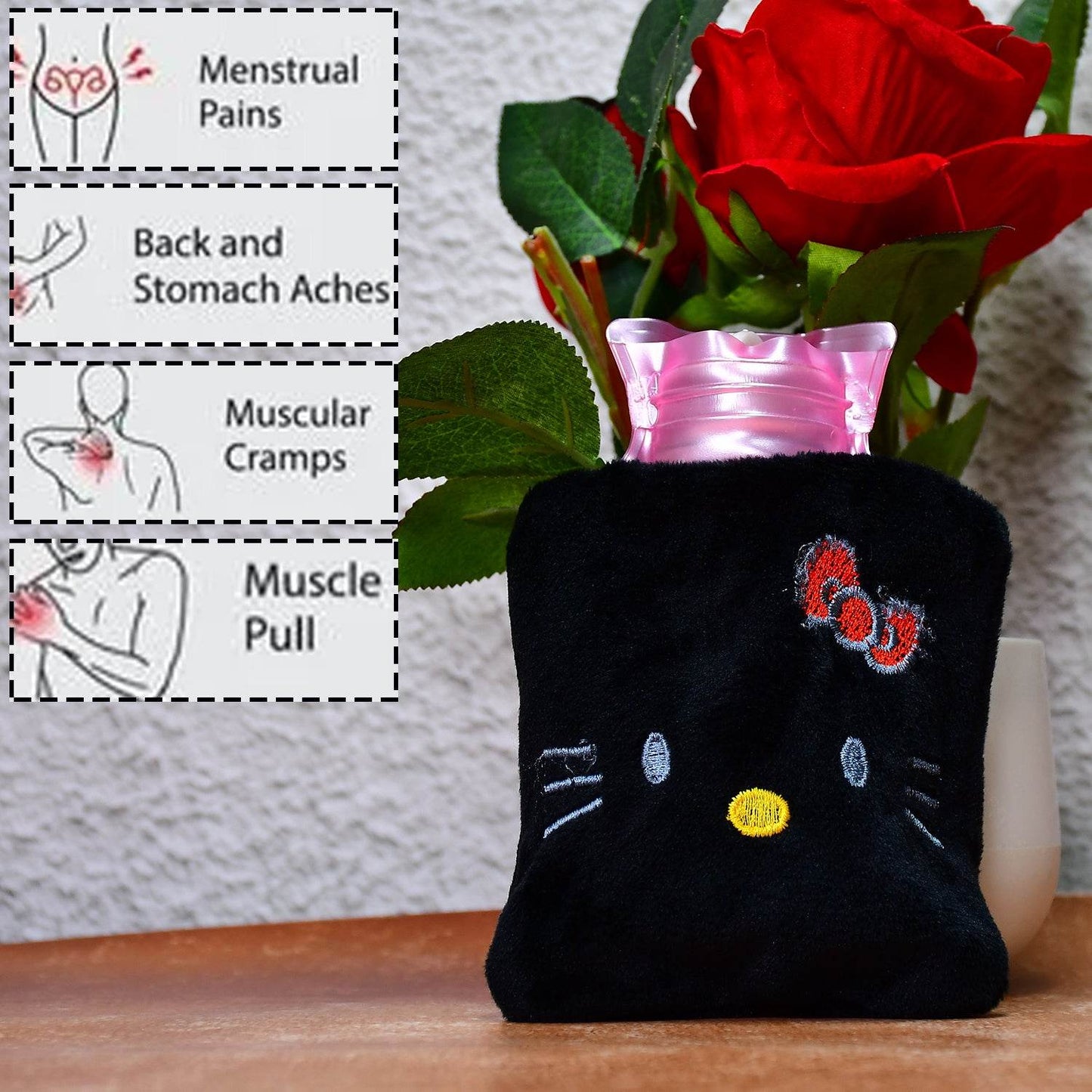 6513 Black Hello Kitty Small Hot Water Bag With Cover For Pain Relief Neck Shoulder Pain And Hand Feet Warmer Menstrual Cramps. - Best Deals at BeSh Deals®
