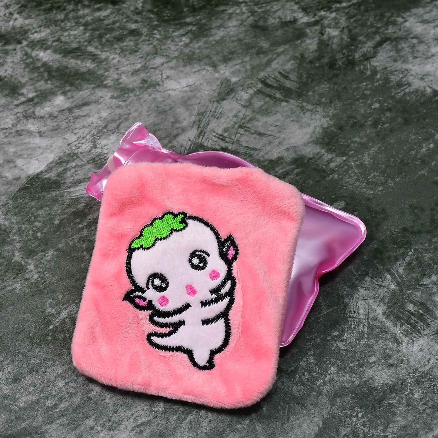6532 Pink Cartoon Small Hot Water Bag With Cover For Pain Relief Neck Shoulder Pain And Hand Feet Warmer Menstrual Cramps.