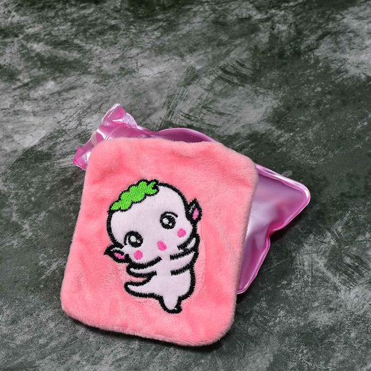 6532 Pink Cartoon Small Hot Water Bag With Cover For Pain Relief Neck Shoulder Pain And Hand Feet Warmer Menstrual Cramps.