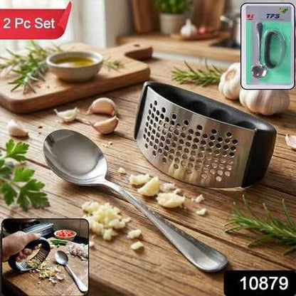 Heavy-duty Garlic Press Tool With Spoon Set (2 Pc Set)