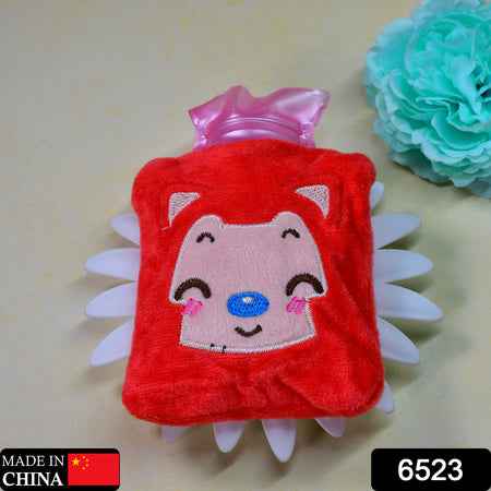 6523 Pink Cat Small Hot Water Bag With Cover For Pain Relief Neck Shoulder Pain And Hand Feet Warmer Menstrual Cramps.