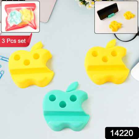 Multi-functional Apple-shaped Plastic Mobile Stand With Pen Holder (3 Pc  Mix Color)