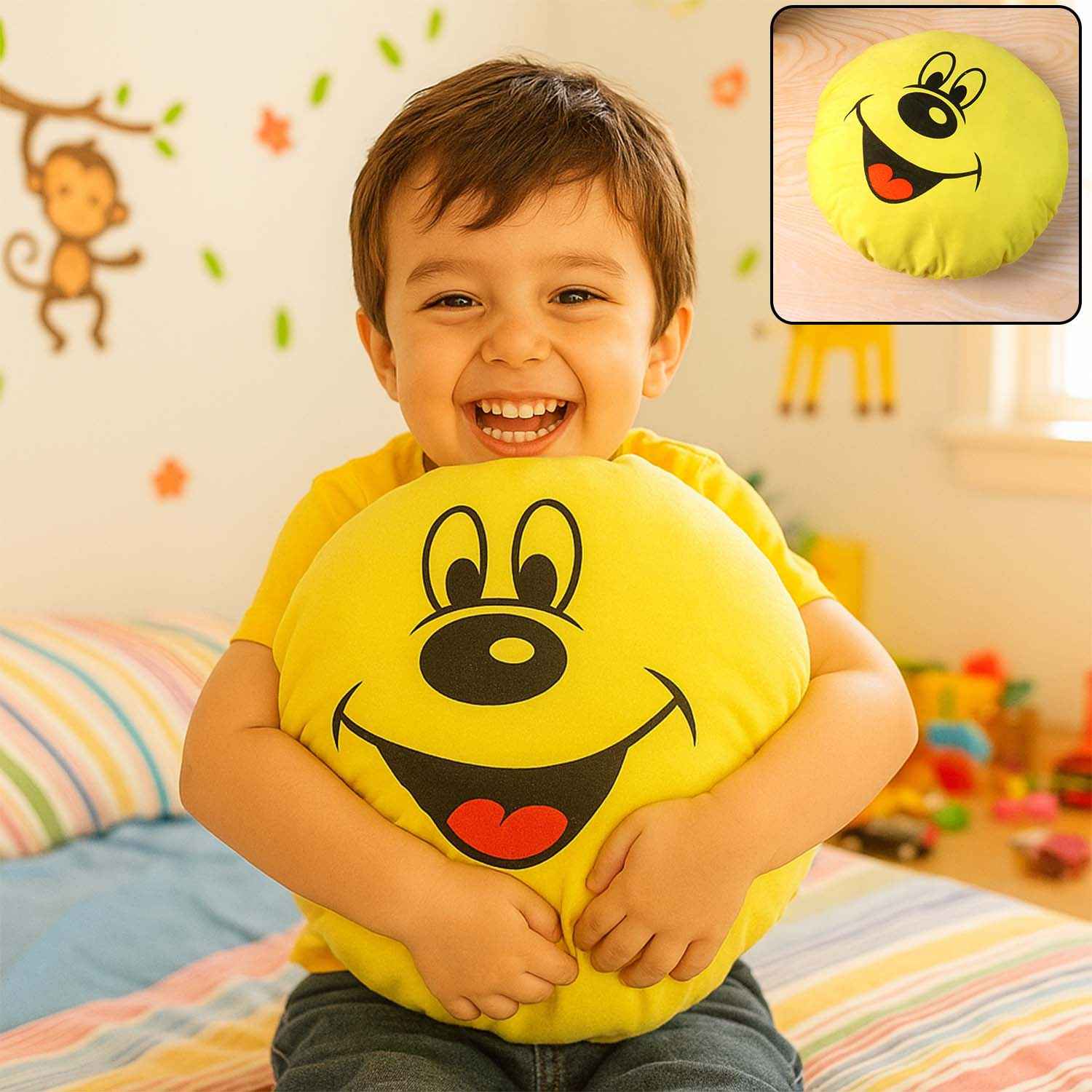 Cute Round Smiley Face Soft Pillow Cushion (30 X 30 Cm  1 Pc)