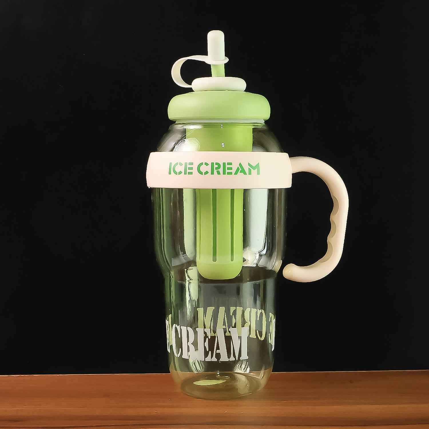 Approx 1300ml Large Capacity Cute Ice Cream Themed Water Bottle With Handle Straw  Fruit Infuser  Leakproof Sipper For Kids  Adults