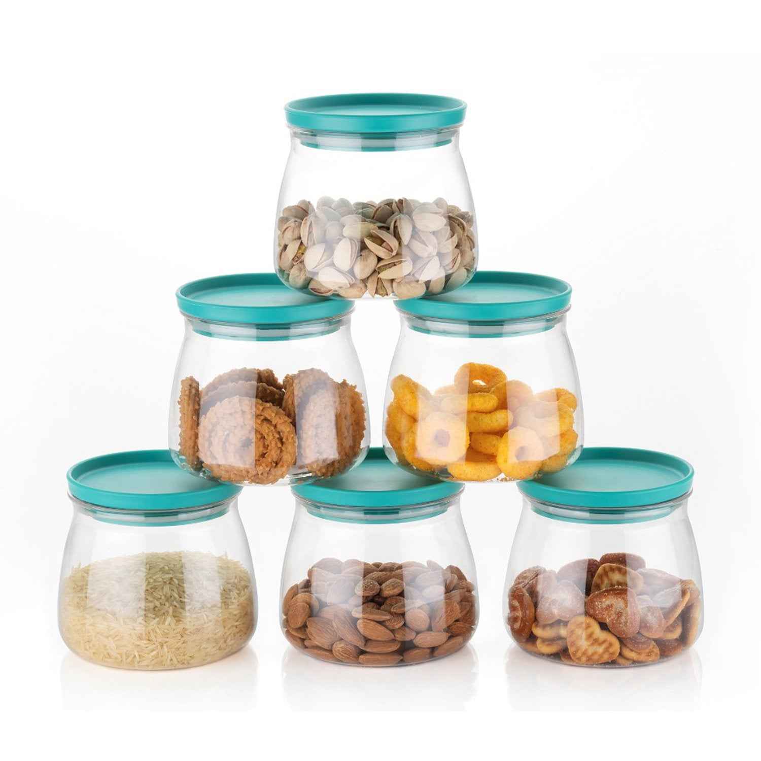 2286 Matka Shaped Jar With Air Tight  Leak Proof Lid (Multicolour) (Set Of 6) (900ml)