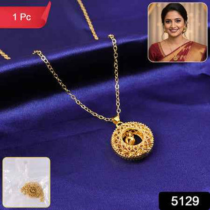 Traditional Gold-tone Round Jhumka Pendant Chain Necklace (1 Pc)